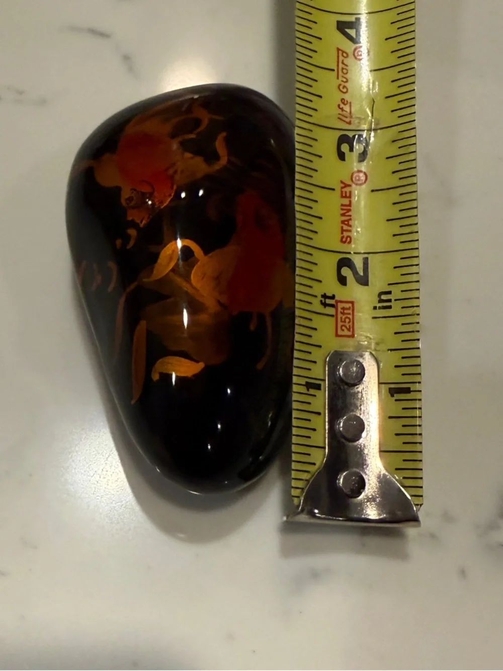 Paperweight Orange Koi on Black Laquered Stone Vietnam Hand Painted Vintage